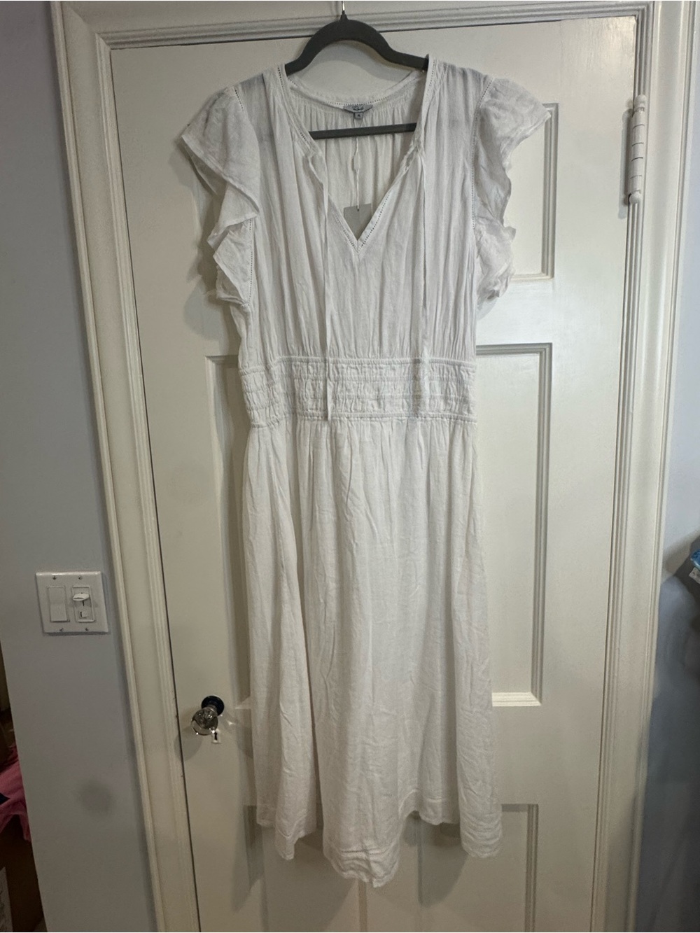 Rails White Cotton Midi Dress with Flutter Sleeves